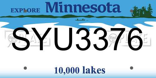 SYU3376 Minnesota License Plate