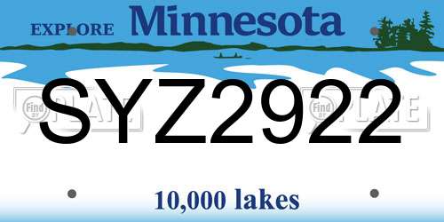 SYZ2922 Minnesota License Plate