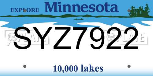 SYZ7922 Minnesota License Plate