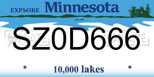 SZ0D666 Minnesota License Plate