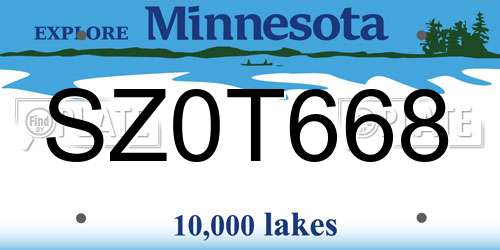 SZ0T668 Minnesota License Plate