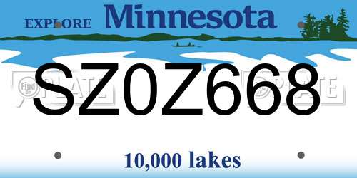 SZ0Z668 Minnesota License Plate