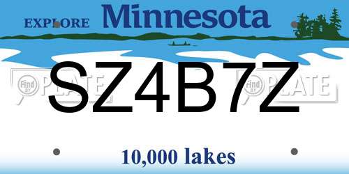 SZ4B7Z Minnesota License Plate