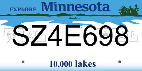 SZ4E698 Minnesota License Plate