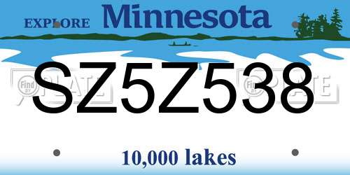 SZ5Z538 Minnesota License Plate