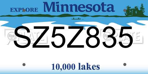 SZ5Z835 Minnesota License Plate