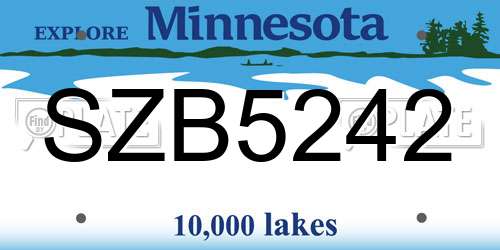 SZB5242 Minnesota License Plate