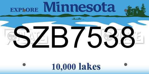 SZB7538 Minnesota License Plate