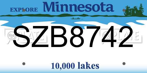 SZB8742 Minnesota License Plate