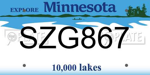 SZG867 Minnesota License Plate