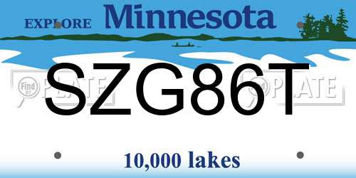 SZG86T Minnesota License Plate