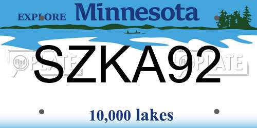 SZKA92 Minnesota License Plate