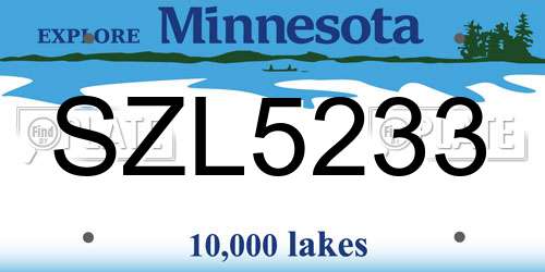 SZL5233 Minnesota License Plate