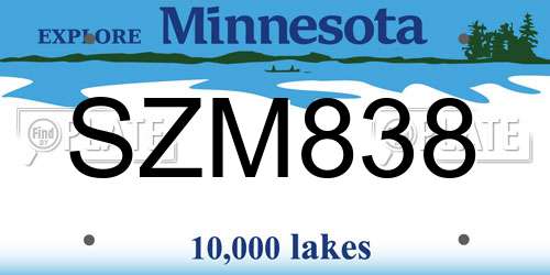 SZM838 Minnesota License Plate