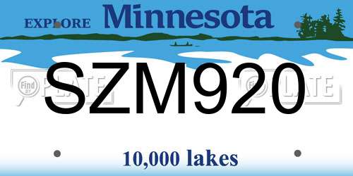 SZM920 Minnesota License Plate