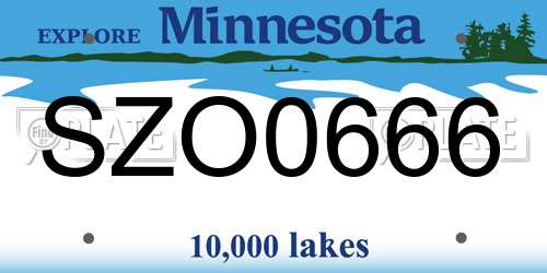 SZO0666 Minnesota License Plate