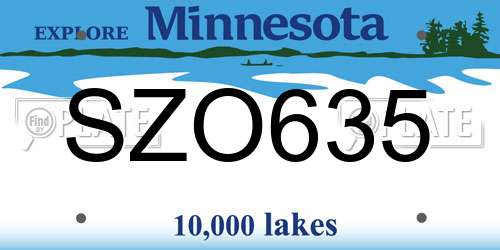 SZO635 Minnesota License Plate