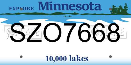 SZO7668 Minnesota License Plate