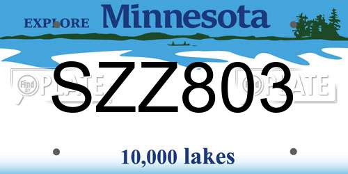 SZZ803 Minnesota License Plate