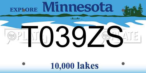 T039ZS Minnesota License Plate