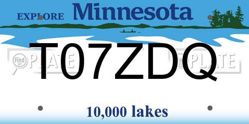 T07ZDQ Minnesota License Plate