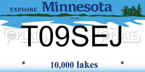 T09SEJ Minnesota License Plate