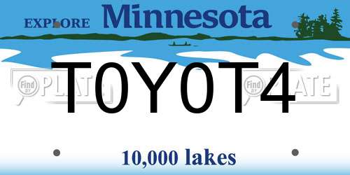 T0Y0T4 Minnesota License Plate