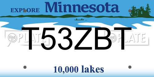 T53ZBT Minnesota License Plate