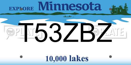 T53ZBZ Minnesota License Plate