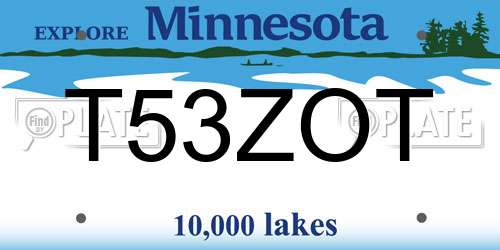T53ZOT Minnesota License Plate