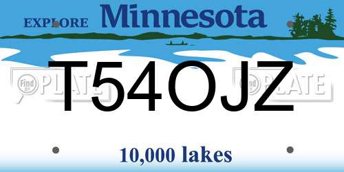 T54OJZ Minnesota License Plate