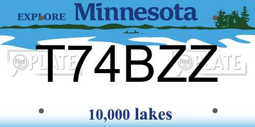 T74BZZ Minnesota License Plate