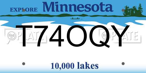 T74OQY Minnesota License Plate