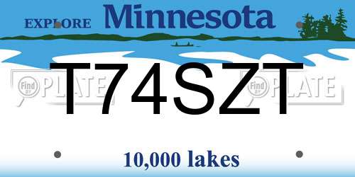 T74SZT Minnesota License Plate
