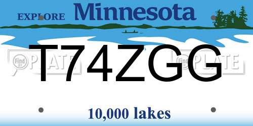 T74ZGG Minnesota License Plate