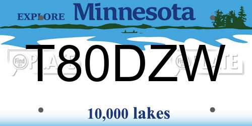 T80DZW Minnesota License Plate