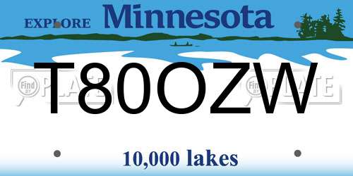 T80OZW Minnesota License Plate