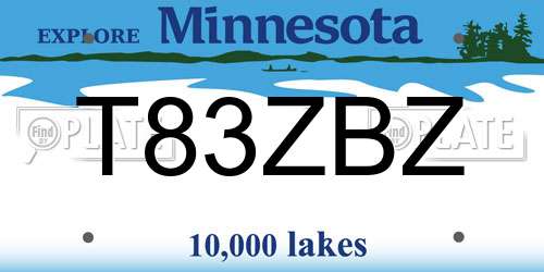 T83ZBZ Minnesota License Plate