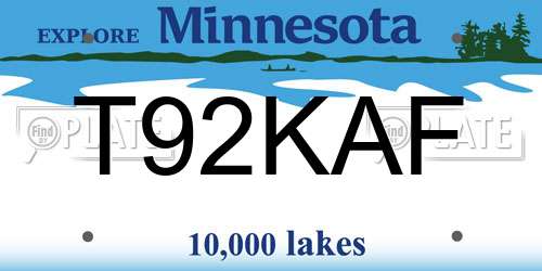 T92KAF Minnesota License Plate