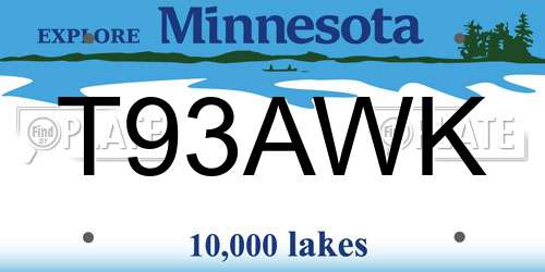 T93AWK Minnesota License Plate