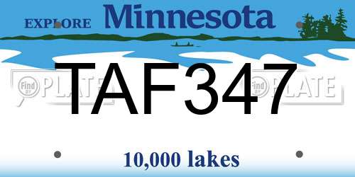 TAF347 Minnesota License Plate
