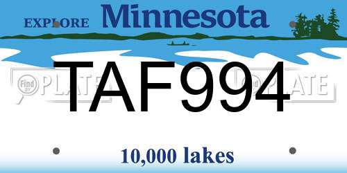 TAF994 Minnesota License Plate