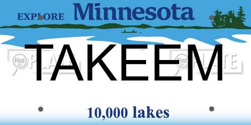 TAKEEM Minnesota License Plate