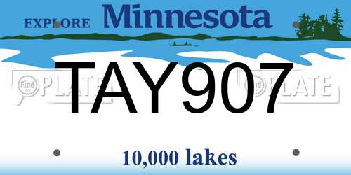 TAY907 Minnesota License Plate