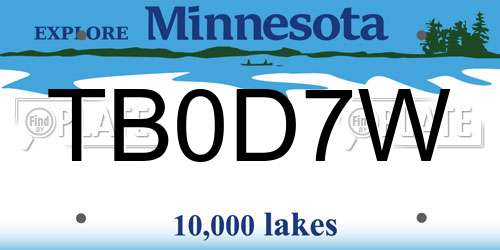 TB0D7W Minnesota License Plate