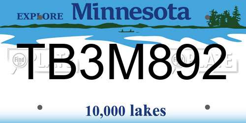 TB3M892 Minnesota License Plate