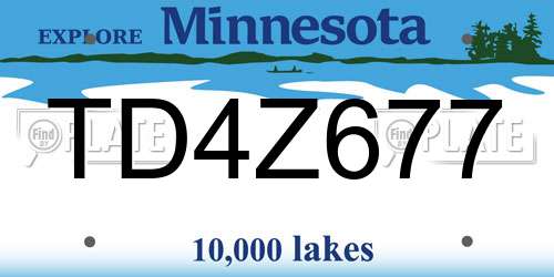 TD4Z677 Minnesota License Plate