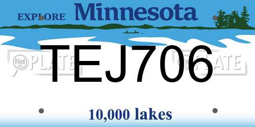 TEJ706 Minnesota License Plate
