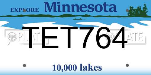 TET764 Minnesota License Plate