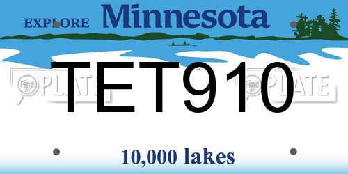 TET910 Minnesota License Plate